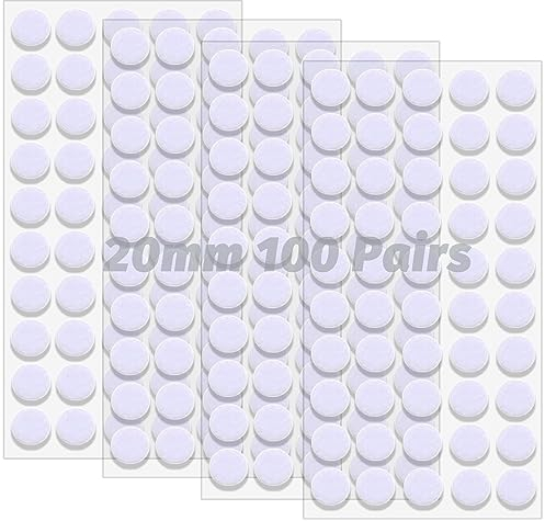 vgggrd 100 Pairs Self-Adhesive Hook and Loop Dots 20 mm, Self Adhesive Sticky Hook and Loop Fastener, Velcro Glue Dots for Crafts on Paper, Plastic, Glass, Leather, Metal (White)