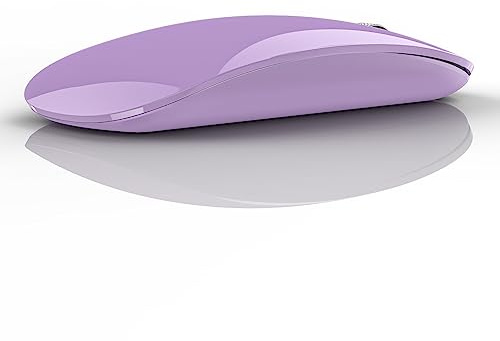 Uiosmuph Trådlös Bluetooth-mus, tyst trådlös mus, 3 lägen (Bluetooth 5.1/5.1+2.4G) Ergonomisk mus för bärbar dator, MacBook, PC, Windows, Android, iPad(Lila) | Tri-Mode BT5.1/5.0 + 2,4 G, batteriindikator, 2-i-1 USB-mottagare, tyst klick, bärbar kompakt, för laptop/Mac/iPad/Chromebook