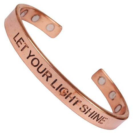 Touchstone Inspirerande koppar graverat magnetiskt armband för kvinnor – personliga smycken gåvor för bästa vän/mamma/dotter/syster – justerbart armband i en presentask låt ditt ljus skina