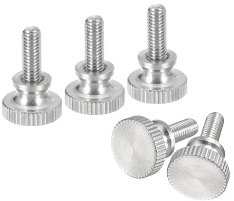 sourcing map Tornillos moleteados M4 x 10 mm, 5 tornillos de cabeza moleteada plana de acero inoxidable 304 con cierres de pomos de agarre de hombro