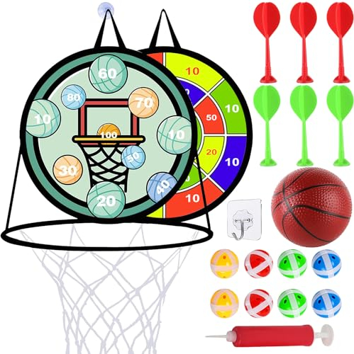 Klettball Dartscheibe Doppelseitige Wurfspiel, Dartscheibe für Kinder mit Basketballständer, Drinnen Draußen Wurfspiel, Partyspiele für Kinder, Kinder Geschenke Spielzeug für ab 3 Jahre