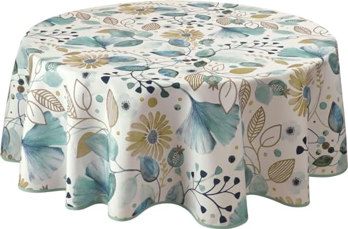 Le Linge de Jules Nappe Anti-Taches Bloom - Ovale 150 x 240 cm, Bleu, Beige