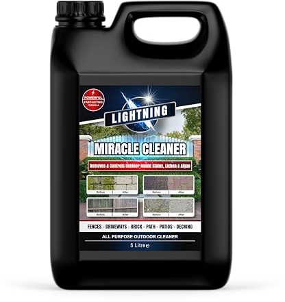 Lightning Miracle Fast Patio Cleaner - 5 Litre | Outdoor & Garden Surface Cleaner for Patio, Decking, Fencing, Stone, Concrete & More | Eliminates Black Spots, Algae, Mould, Lichen in Just Minutes!