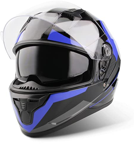 VINZ Becket Casque intégral avec visière Solaire | Casque de Moto intégral homologué ECE 22.06 | Casque Full-Face pour Moto et Scooter | pour Femmes et Hommes | Tailles XS-XXL - Bleu