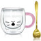 Afitdon Süße katzen Tasse Doppelwandige Katzenbecher Süße Tassen mit Katzenmotiven mit Löffel Geschenk für katzenliebhaber für Cappuccino, Latte Macchiato, Tee, EIS und Milch 280 ml