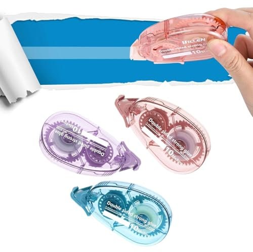 Glue Roller,3 Double Sided Tape Dispenser, Scrapbooking Supplies, Adhesive Glue Tape Roller - Long Lasting 8mm x 10m for School Home DIY Crafting Gift Wrapping (Pink&Purple&Blue)