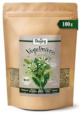 Biojoy BIO Våtarv, torkad, skuren, 100 g | Perfekt för te eller som foder till kanariefåglar, Stellaria media L.