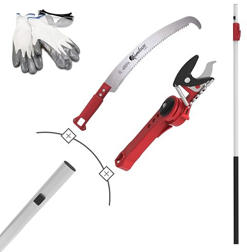Kamikaze Tijera en Altura Telescópica 3 en 1.Tijera y Serrucho para poda, Enganche Rápido, Pértiga Telescópica 3m, Corta Ramas ligero, Tijera con Polea Reductor de Fuerza, Acero SK5 y Hecho en España