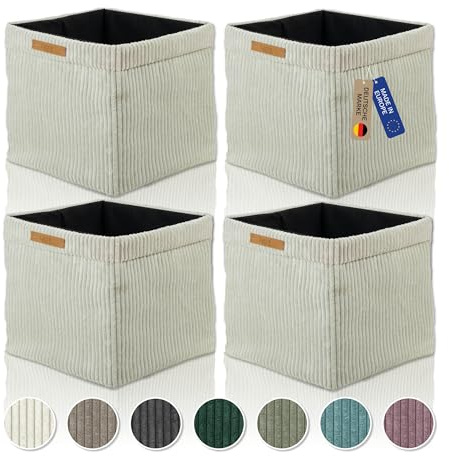 Lycce Kallax Boxen Cordstoff 4er Set | faltbare Aufbewahrungsboxen 33 x 33 x H31 cm mit abnehmbarem Cordbezug waschbar | Ordnungsboxen passend für Kallax Regal | beige