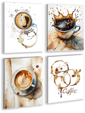 Framed Coffee Print Wall Art Set of 4 Watercolor Brown Coffee Art Prints for Shop,Office,Kitchen Wall Art Pictures 8 x 10Inches