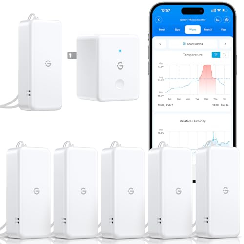 GoveeLife 2.0 WiFi Hygrometer Thermometer 6 Pack, Smart Humidity Temperature Sensor with App Notifications, Temperature Humidity for Bedroom, Wine Cellar, Basements（Only Support 2.4G Wi-Fi）