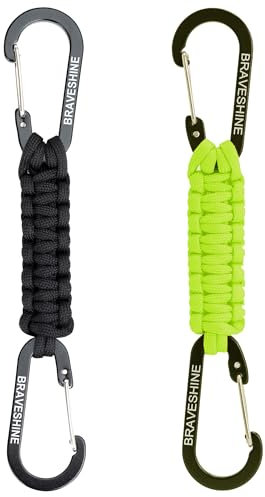 BRAVESHINE Keychain with Snap Hook Carabiner Clips, Paracord Keychain Carabiner Clips with Locking D Ring Hooks Hangers, Heavy Duty Lanyard Key Chain for Car Keys, Backpack, Tools, Men, Women