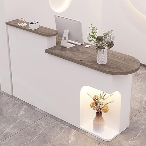 EKDJSN Empfangstheke, Rezeptionstheke, Moderner Empfangstresen mit LED-Licht, Rezeptionstisch Verkaufstheke mit Schublade und Lagerschrank(White C,140x50x105CM)