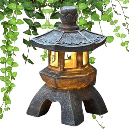 Luces solares decorativas para jardín, farol zen decorativo con energía solar | torre de piedra antigua, luz nocturna de villa para , patio, patio