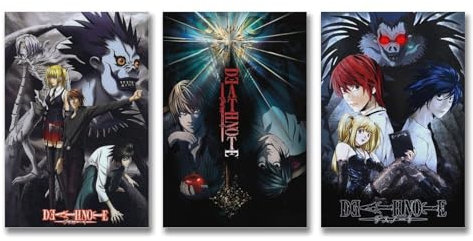 Yunneat 3 PCS Death Poster Note Anime Vintage Comics Manga Cover Wall Art Canvas Posters Room Decorative Aesthetic Print Decor 08x12inch(20x30cm)-3pcs Style-4