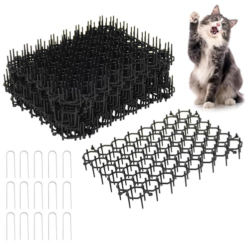 KNJOMZIE 15 Tapetes Antigatos 20x15cm con 15 Estacas en Forma de U – Pinchos Anti Gatos para Jardín, Terraza, Plantas – Ahuyentador de Gatos Exterior