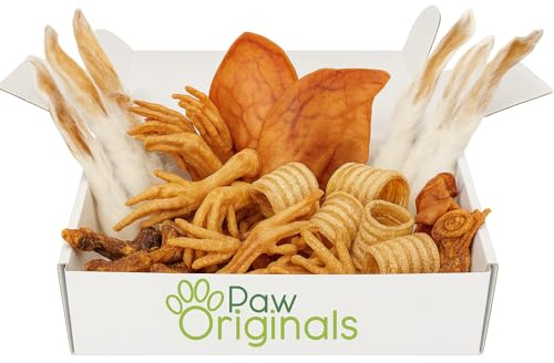 50-Piece Natural Dog Treat Box in a Bag – Rabbit Ears, Chicken Feet, Trachea, Duck Necks, Pork, Beef & More – Resealable Pouch – Grain-Free Air-Dried Chews for Dogs