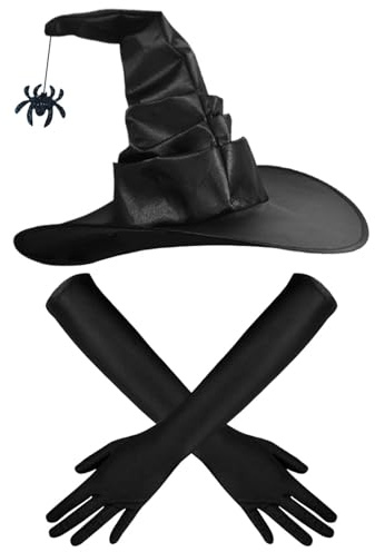 SAIIURV 2 Pieza Disfraz de bruja de Halloween, Halloween Sombrero de Bruja Araña con Guantes, Accesorio de Halloween de Fiesta, para Halloween y Carnaval