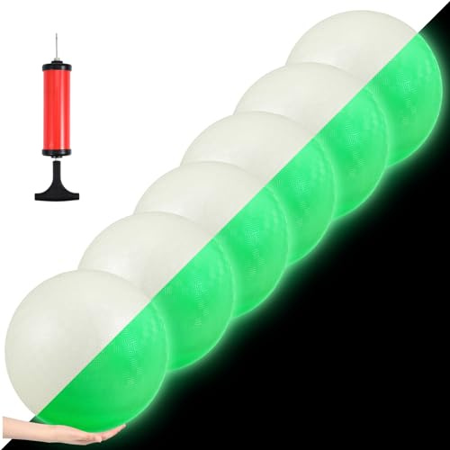 Hiboom 10 Pcs 8.5 Inch Glow in The Dark Kickballs Dodgeballs Operation Christmas Light up Playground Bouncy Balls with Pump for Adults Playground Backyard Outdoor Activities
