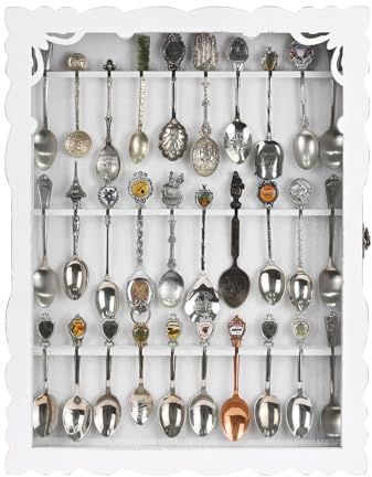 Ikee Design Wooden 30-Souvenir Spoon Display Case Cabinet Wall-Mounted