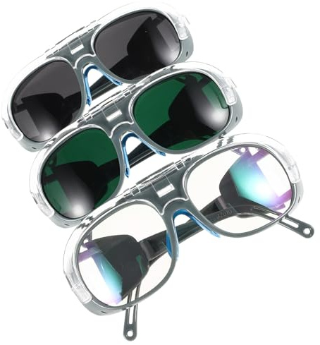 MUCKLILY Lunettes de Soudage 3 Pièces Verres Interchangeables Transparent Noir Gris Protection Anti-Chocs et Anti-Poussière Équipement de Sécurité pour Travail de Soudure Professionnel