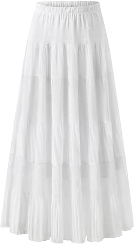Furpazven Falda larga para mujer, falda bohemia, falda de verano, cintura elástica alta, plisada, elegante, acampanada, falda maxi de verano