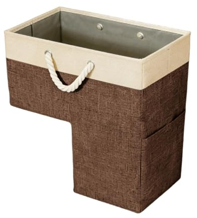 Panier d'escalier pliable en forme de L avec poignées, grande capacité, panier de rangement pour jouets, livres, outils, bureau, appartement, maison (marron)