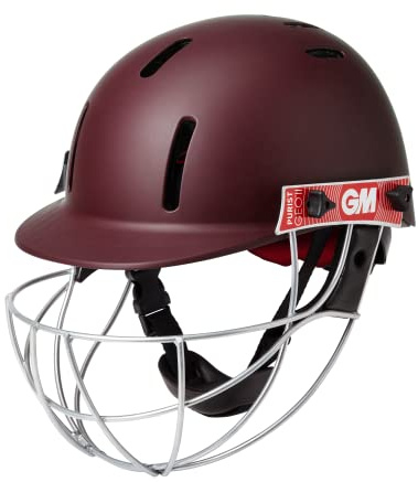 GM | Cricket Helmet | Purist GEO II | BSI Approved Batting Fielding Head Protection - Adult & Junior Size Ball | Ultra-Strong Geodesic Grille | Maroon | Large 580-620 mm | Gunn & Moore