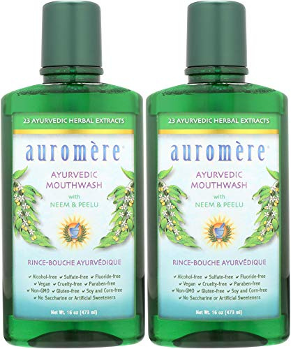 Auromere Ayurvedic Natural Mouthwash for Adults & Kids - Alcohol Free Mouthwash for Bad Breath, Fluoride Free, Neem Oral Rinse, Support for Teeth, Gums & Fresh Breath, Vegan, Non-GMO- 16 Fl Oz, 2 Pack