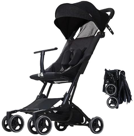 BEBE2LUXE PIKO – Poussette canne ultra‑compacte cabine avion, 4,9 kg, harnais 5 pts, pliage deux‑étapes, 6 mois à 22 kg – Noir