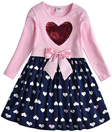DXTON Filles Robe Enfants Robe Coton Hiver À Manches Longues Cadeau De Fête Filles Vêtements LH5740 5T