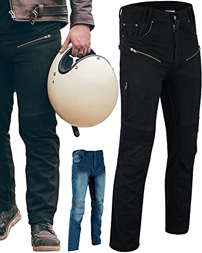 Texpeed Motorradhose mit Protektoren - Herren schwarz Motorrad schützende Jeans - Tapered Fit - Rüstung enthalten (EN 1621-1) - Schwarz: XL Taille/Lang Bein