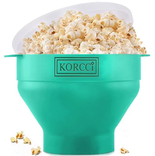 The Original Korcci Microwaveable Silicone Popcorn Popper, Microwave Popcorn Popper, Collapsible Microwave Popcorn Maker Bowl, No Oil Required, Use In Microwave, Dishwasher Safe (Aqua)