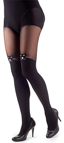 NOQ Stockings Imitation Tights Matt Semi Sheer Ladies Sexy Pantyhose Over-knee Pattern Office Date Patterned Outfit, Im Individual Nero L
