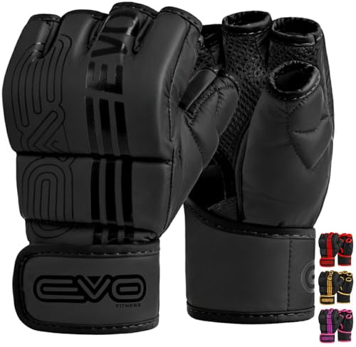 EVO Fitness Guanti MMA neri opachi Guanti per arti marziali Grappling Sparring da uomo Muay Thai Cage combattimento boxe sport da donna rosa UFC sacco da boxe allenamento (Nero, XL)