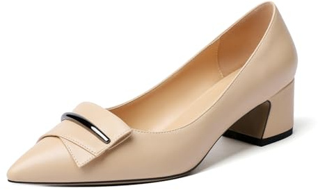 Elashe Escarpin Femme Petit Talon Bout Pointu Talon Carré Pumps Classique Block Heel Chaussure Beige EU38