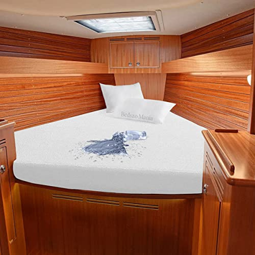 V Berth Mattress Protector Pad Cover White Color Fits Upto 6”inch Deep Pocket 100% Waterproof in V Berth Fitted Style Ultra Soft Terry Cotton Material Vinyl-Free Easily Washable