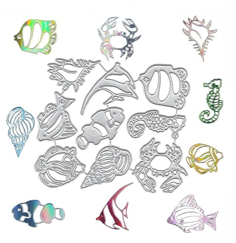 Metal Sea Fish Conch Crab Summer Ocean Die Cuts Cutting Dies Embossing Stencils Template Mould for Card Making Decoration and DIY Scrapbooking Album