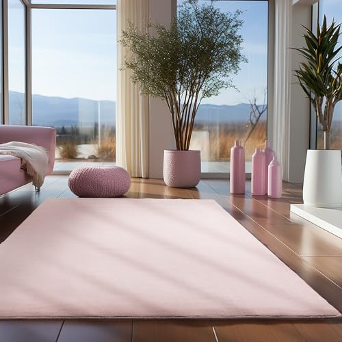 Teppium Tappeto per Soggiorno 140x200 cm Rosa Lavabile, Pelo Corto, Moderno Design Monocromatico - Tappeto Lavabile Antiscivolo Extra Morbido e Fluffy per Cucina, Camera da Letto