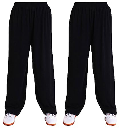 ZooBoo 2PCS Ice Silk Tai Chi Pants Martial Arts Pants Kung Fu Loose Yoga Trousers Tai Chi Pants for Women (Black, M)