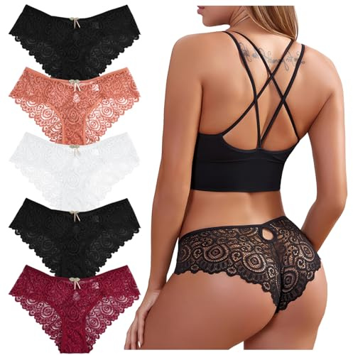 Zhiaek Lot de 5 Culotte Dentelle Sexy pour Femme String Femme Sexy Chic