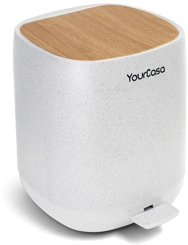 YourCasa Bathroom Bin [5L] - 30% Less Plastic - Bathroom Bin - Cosmetic Bin Bathroom Small - Bathroom Bin with Lid and Soft Close - Waste Bin Toilet - Removable Inner Bucket (White)