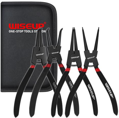 WISEUP Circlip Pliers - 150mm Bent & Straight Internal/External Pliers Set, Carbon Steel, Anti-Slip Ergonomic Handle (4PCS)