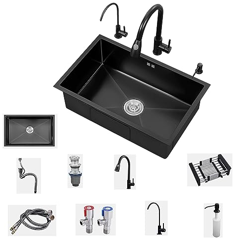 Küchenspüle aus Edelstahl, multifunktionales Einbauwaschbecken, integriertes Unterbauwaschbecken mit ausziehbarem Wasserhahn, ABS-Teleskopkorb, Seifenspender, geeignet für Küche, Hotel, Restauran