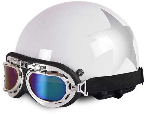 Retro Motorradhalbhelm, Brain-Cap Halbschalenhelm, DOT/ECE-Zugelassene Herren Damen Jethelm, Motorradhelm Scooter-Helm Mit Herausnehmbares Innenfutter Und Schutzbrille 7,54-59CM