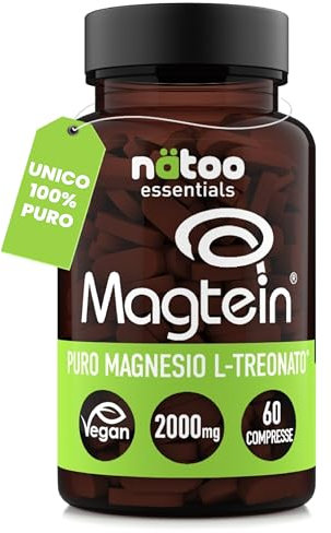 Nätoo Magnesio Treonato 60 Cpr, Magtein® l’unica e autentica forma di Magnesio Treonato Puro 2000 mg, per Sistema Nervoso, Concentrazione e Memoria, Integratori Stanchezza Fisica e Mentale