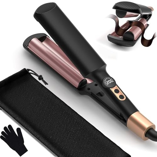 Welleneisen - Mini Welleneisen für Haare, UKLISS 2 Fässer Beach Waves Lockenstab, 5 Temps 120-200℃, Reisegröße Waver, Mermaid Hair Waver für Wellen Haare, Tragbarer Hair Curler Wellen Lockenstab