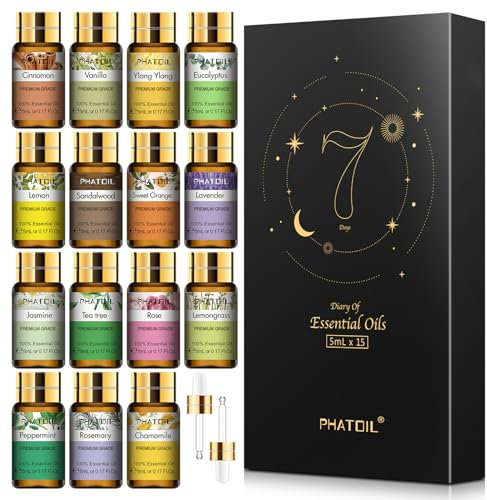 PHATOIL Premium Essential Oils Set, 100% Pure Natural Aromatherapy Oil Gift Set-15 Pack/5ml for Aromatherapy, Relaxation, Diffuser, Humidifier