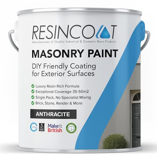 Resincoat Masonry Paint, Durable Exterior Paint for Walls & Outdoor Surfaces, Weather Resistant, Low VOC Single Pack Acrylic Resin Formula, Up to 50m2 Coverage, Smooth Matt Finish (Anthracite, 5KG)