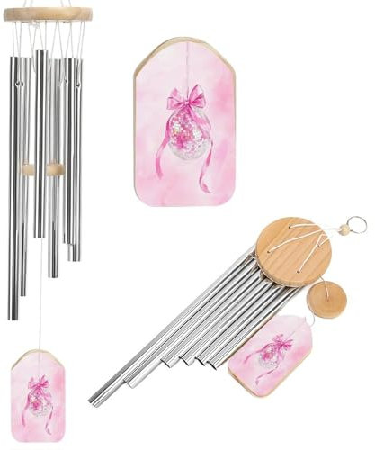 Sfera da discoteca con fiocco rosa nastro campanelli a vento commemorativo tono profondo scacciapensieri con 6 tubi in alluminio decorazione da giardino esterno cortile